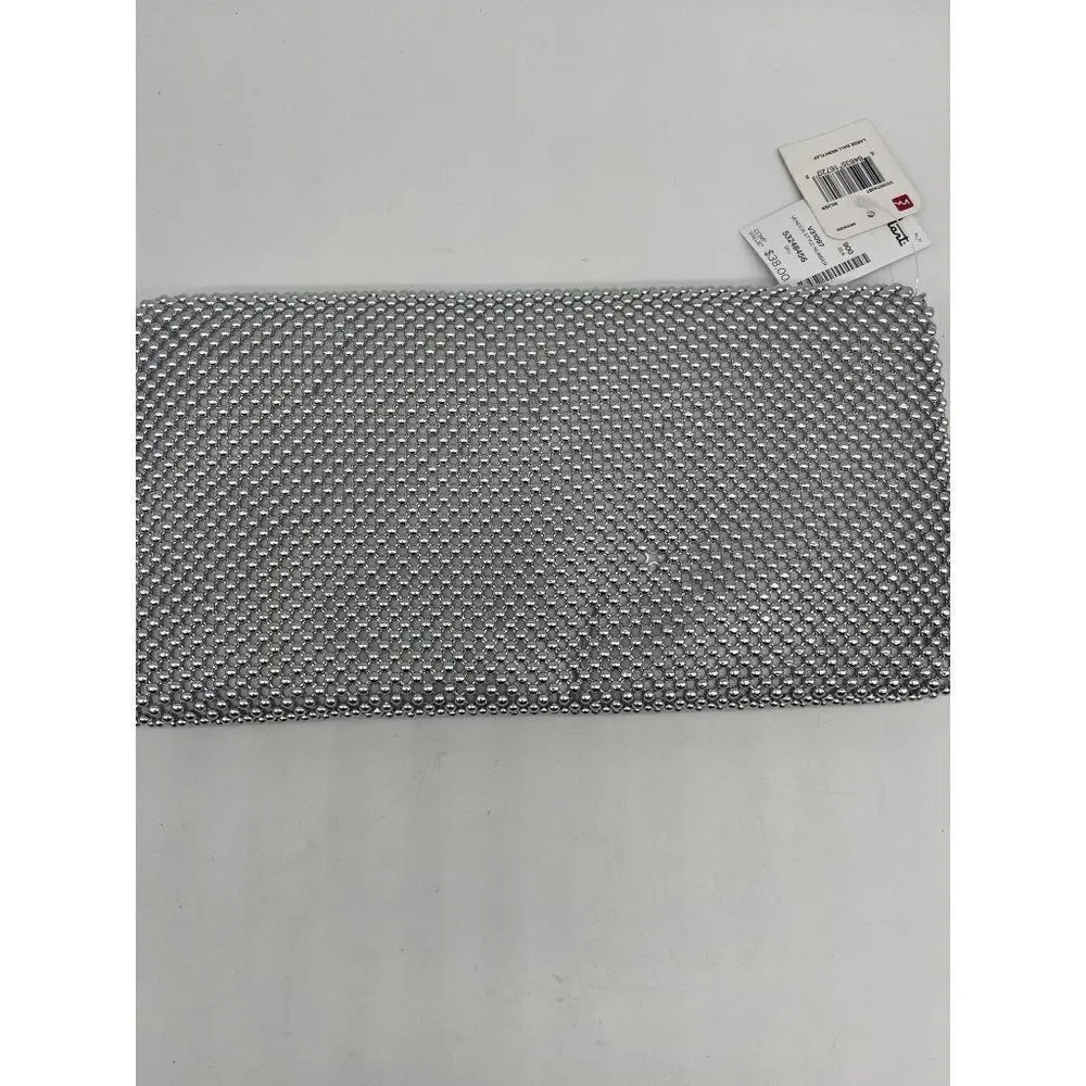 Mundi Large Silver Ball Mesh Flap Clutch with Silver Chain NWT